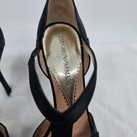 Emporio Armani black evening satin peep toe strappy slip on high heels 5.5 - Picture 8 of 12